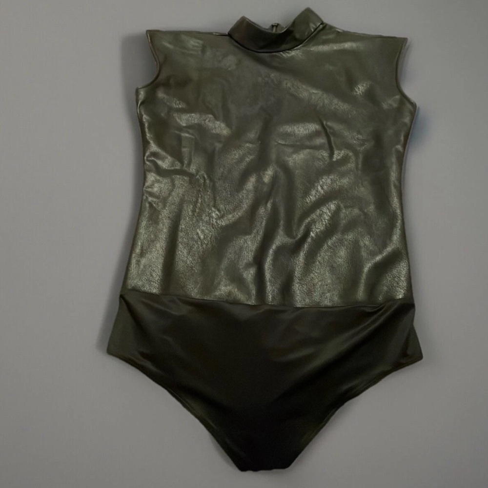 Spanx Faux Leather Bodysuit in Small in Black